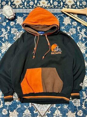 STARTER Cleveland Browns Black Orange Brown Crewneck Hoodie